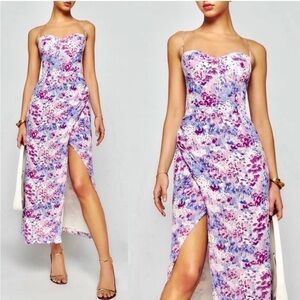 Reformation Floral High Low Dress in Pink and purple